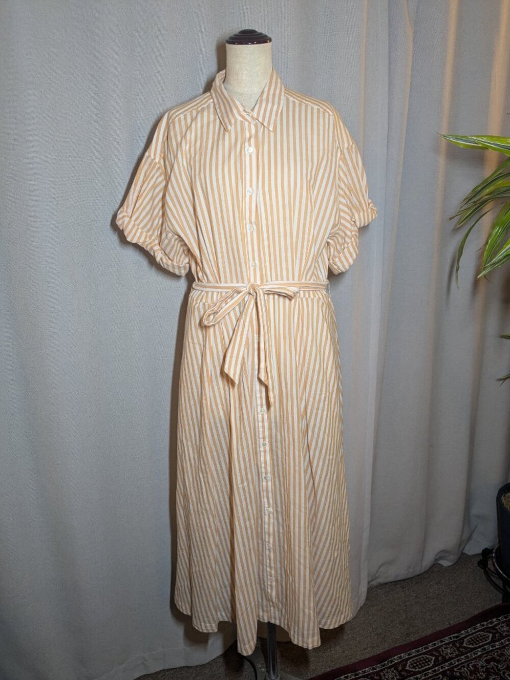 Xirena Midi Dress Striped Shirt Dress Orange Belt Large